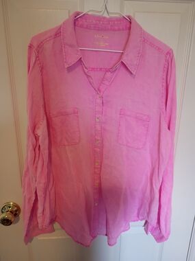 Lilly Pulitzer Sea Breeze Button-Down Linen Shirt In Aura Pink XL